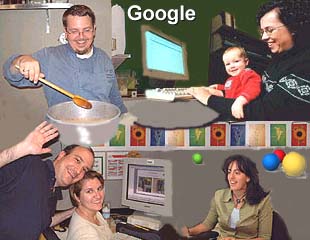 Google inside. Quick glance into Google. Chef-in-commander is cooking for young googler and others.