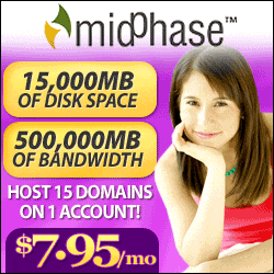 midPhase Hosting. $7.95/month - Free Domain - 50 GB Bandwidth.